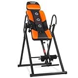 Teclor Advanced Heat and Massage Strength Training Inversion Table for Back Pain Relief,Heavy Duty Inversion Table 350 lbs Capacity with Wider and Thickened Backrest, Orange/Black