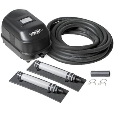 The Pond Guy Pond Aerator 2, Complete Aeration Kit, Water Garden Oxygenation Bubbler System Adds Oxygen to Koi & Fish Ponds, Outdoor Diaphragm Compressor Pump, Air Line & 2 Submersible Diffuser Stick