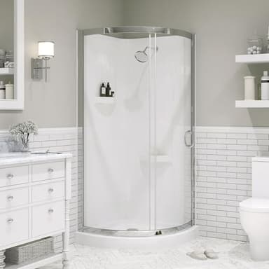 OVE Decors Breeze 32 in. Corner Shower Clear Sliding Door with Included Walls and Base in Chrome Finish