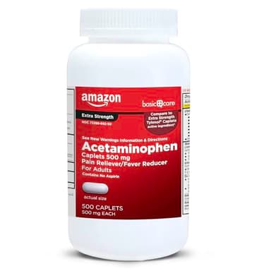 Amazon Basic Care Extra Strength Pain Relief, Acetaminophen Caplets, 500 mg, Pain Reliever/Fever Reducer, 500 Count