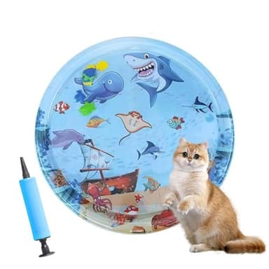 Calantre Cat Water Mat 2025 Upgraded 0.5mm Thickened Sensory Water Palymat, Anti-Scratch Design Pet Water Mat for Bored Indoor Cats, Cat Interactive Toys with Inflator