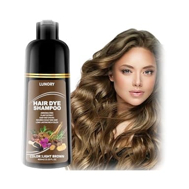 Lunory Light Brown Hair Dye Shampoo for 100% Gray Coverage - 3 IN 1 Hair Color Shampoo with Argan Oil & Ginseng, Ammonia & Paraben Free, Long Lasting Semi-Permanent Natural Color for Women & Men