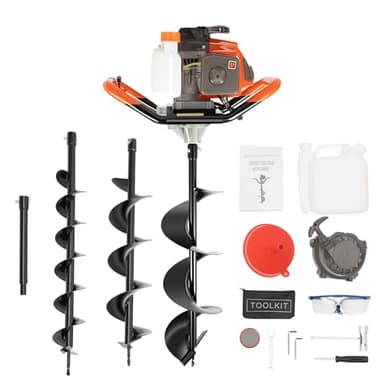 71CC Auger Post Hole Digger, 2 Stroke Gas Powered Earth Post Hole Digger with 3 Earth Drill Bits 4" & 6" & 8" + 1 Extension Rods for Farmland Garden and Plant