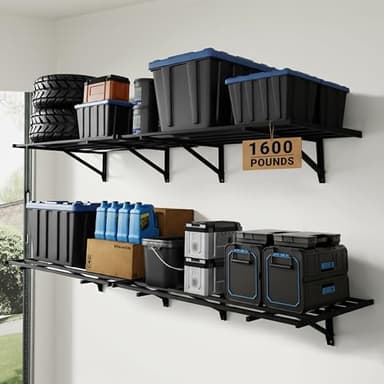 FLEXIMOUNTS 2x6ft Heavy Duty Garage Storage Wall Shelving, 1600lbs Load Capacity, 2 Pack Wall Mounted Storage Rack, 24x75 inch Rack Floating Shelves for Garage Organization, Snap Assembly, Pro Series