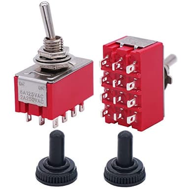 Twidec/2Pcs Mini Toggle Switch 4PDT 2 Position 12 Pins ON/ON Miniature Toggle Switch AC 6A/125V 2A/250V Car Boat Switches with Waterproof Cap MTS-402-MZ