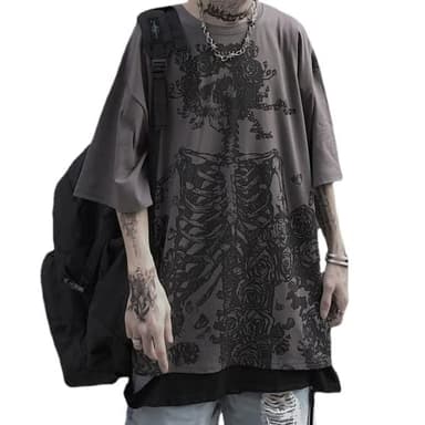 Women Man Y2K Skeleton T-shirt, Punk Aesthetic Goth Skull Graphic Alternative Grunge Oversized Top Tshirts Streetwear (Gray,4XL,4X-Large)