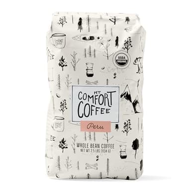 Mt. Comfort Coffee Organic Peru Medium Roast, 2.5 Pounds - Flavor Notes of Nutty, Chocolate, & Citrus - Sourced From Small, Peruvian Coffee Farms - Roasted Whole Beans