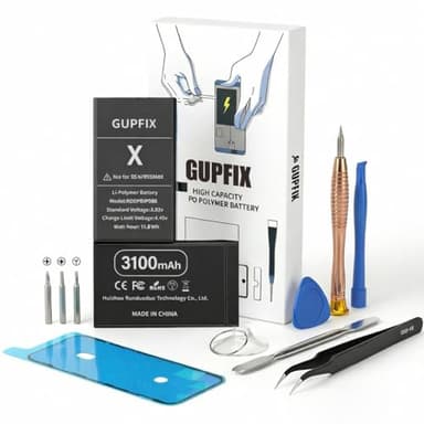 GUPFIX Battery for iPhone X, 3100mAh High Capacity Li-Polymer Rechargeable Battery Replacement for iPhone X with Full Remove Tool Kit and Adhesive