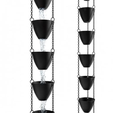 Rain Chains Direct Cascading Bowls Rain Chain - ​H​eavy Rain Flow - for 8-10 Foot Drops - Heavy Duty - Large Cups - Durable ​Flat-Black Powder-Coated Aluminum - Premium Rain Chains for Gutters