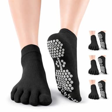 Soxsense Multi-Pack Sports Grip Toe Socks with Cushion, Non-Slip Finger Socks for Pilates, Home Gym, Soccer, basketball (US, Alpha, Large, Regular, Regular, Black_Ankle_3Pairs)