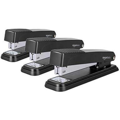 Amazon Basics Full-Strip Metal Office Desktop Stapler, 20 Sheet Capacity, Non-Slip, Black, 3-Pack