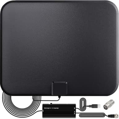 TV Antenna for Smart TV Indoor, TV Antenna for Local Channels,Support 4K 1080p with Signal Booster, 18FT Coax HDTV Cable (Black)