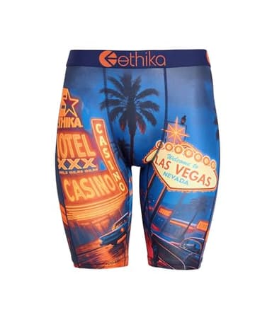 Ethika Men’s Boxer Brief, Knee Length, 4-Way Stretch Performance Underwear with Graphic Prints - Vegas (AST, XL) Black