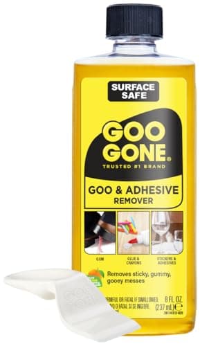 Goo Gone Original Liquid - 8 Ounce - Surface Safe Adhesive Remover Safely Removes Stickers Labels Decals Residue Tape Chewing Gum Grease Tar Crayon Glue