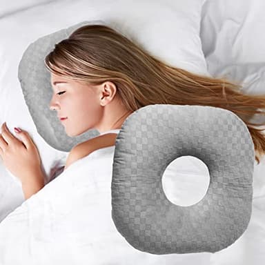 Wuronsa Ear Piercing Pillow for Side Sleepers with an Ear Hole for CNH and Ear Pain Ear Inflammation Pressure Sores, Cotton O-Shaped Side Sleeping Pillow, Ear Guard Pillow