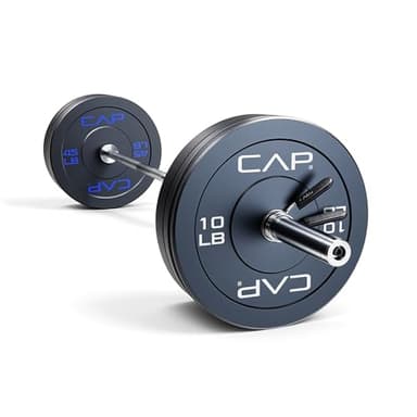 CAP Barbell 160 lb Economy Olympic Weight Set with 7ft Chrome Barbell & Black Bumper Plates with Color Logo