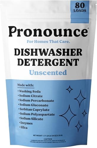 Pronounce Dishwasher Detergent Powder - Cleaner Ingredients, Fragrance Free - Ultra Concentrated, Cuts Grease and Grime, Dishwasher Pods Alternative (Residue-Free). (80 Loads, Unscented)