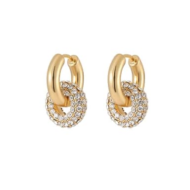 SHANG JIURUI Luxurious Gold-tone Hoop Earrings with Faux Crystal Pave Circle Charm - Elegant Jewelry for Special Occasions(EA555)
