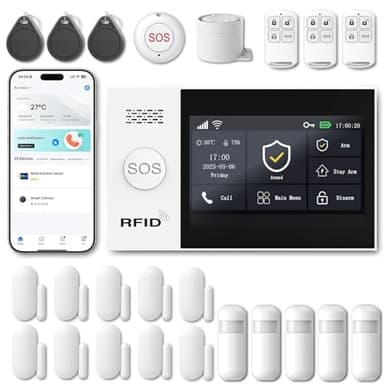 WiFi Wireless Alarm System for Home Security - 24/7 Protection Smart Home Devices 4.3" Touch Screen, GSM/4G+WiFi, App Instant Alerts, No Monthly Fee, Alexa Compatible for Villa, Kids Safety(24Pcs)