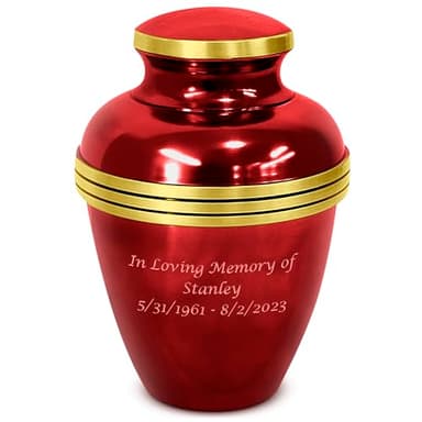 OneWorld Memorials Personalized Banded Alloy Cremation Urn for Human Ashes - Large - Red Memorial Urns with Gold Bands