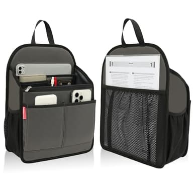 DELTAMANN Large Premium Wider Rugged Backpack Organizer Insert for Men Women Work Travel -19 Pockets, Padded Nylon, Handle-Gray