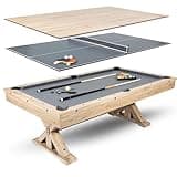Freetime Fun 7 FT 3 in 1 Multi Game Pool Table with Dining Top Ping Pong Table Combo, Includes Pool Table Accessories and Tennis Paddles. Dust Cover Included.