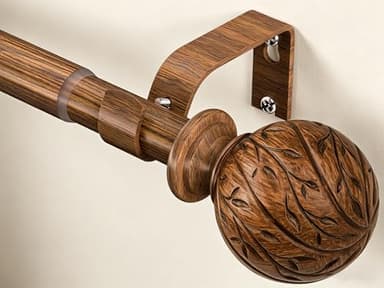 KVEEO Wood Curtain Rods for Windows 36 to 88 Inch, 1" Adjustable Heavy Duty Boho Drapery Rod Decorative Curtain Rods with Finials Rustic Window Treatment Rods for Kitchen Farmhouse Bedroom Patio