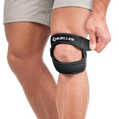 MUELLER Sports Medicine Adjustable Max Knee Single Strap for Men and Women, Compression & Pain Relief Support for Osgood-Schlatter's, Runner's Knee, Patellar Tendinitis, Black, One Size