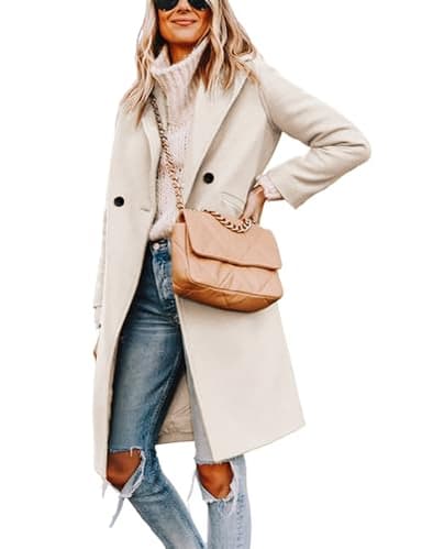 Hooever Women's Winter Wool Coat Casual Notch Lapel Single-Breasted Peacoat(beige-L01)