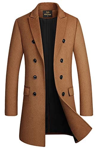 Men's Premium Wool Blend Double Breasted Long Pea Coat (as1, alpha, l, regular, regular, Camel)
