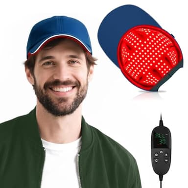 Red Light Cap, Red Light Hat for Head, 630nm 850nm 940nm Infrared Light Cap Adjustable Size, and Pulse Mode