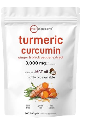 Turmeric Curcumin Supplement with Black Pepper & Ginger 3,000mg, 300 Softgels with MCT Oil for Better Absorption | 95% Curcuminoids | Non-GMO