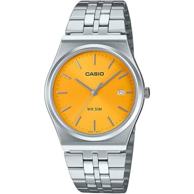 Casio MTP-B145D-9AV Men's Vintage Stainless Steel Yellow Dial 3-Hand Analog Watch