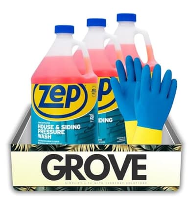 Zep No Scent House and Siding Pressure Wash 1 gal Liquid Bundle with Cleaning Gloves – Removes Dirt and Stains from Vinyl Siding, Decks, and Fences – Gift Set (3 Items)