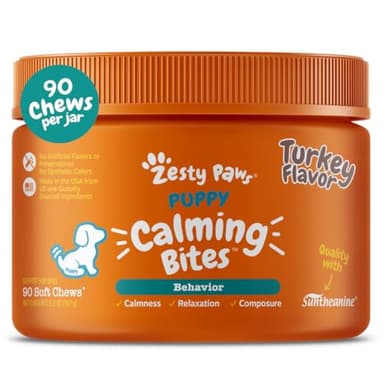Zesty Paws Calming Chews for Dogs - for Everyday Stress, Relaxation, Composure, and Separation, Puppy Bites Turkey 90 Count