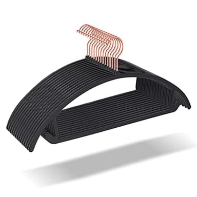 OIKA Hangers 50 Pack No Shoulder Bump - Space Saving Huggable Closet Hangers with 360° Rotating Hooks, Heavy Duty Non-Slip for Shirts, Pants, Coats (Black)