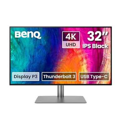 BenQ PD3225U 32 Inch 4K IPS Black UHD Thunderbolt Monitor for MacBook, AQCOLOR, 98% P3, 100% sRGB & Rec.709, DeltaE ≤2, Uniformity, Factory Calibration, USB-C 85W, USB Hub, Daisy Chain, KVM Switch