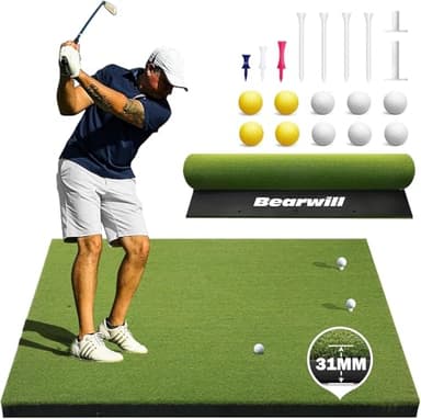 Bearwill Golf Mat 31mm, 5ft x 4ft Golf Hitting Mats for Practice Outdoor Indoor, High-Elasticity Artificial Turf Mat for Garage Simulator Chipping Driving Training