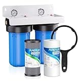 PUREPLUS 2-Stage Whole House Water Filtration System, 10"x4.5" Universal Home Filtration, with Sediment, Carbon Block Filter, Reduce Chlorine, Taste, Odor, Includes Pressure Gauges, 1" Inlet/Outlet
