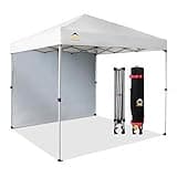 CROWN SHADES 8x8 Pop Up Canopy with 1 Side Wall - Beach Tent with One Push Setup - Outdoor Sun Shade for Events, Parties, Camping - Gazebo with STO-N-Go Cover Bag (White)