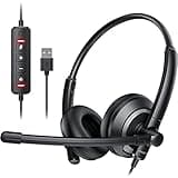 awatrue EH05-U Wired USB Headset with Noise Cancelling Microphone for PC Laptop - Headphones with In-Line Control, Lightweight, Enhanced Sound & MIC Mute