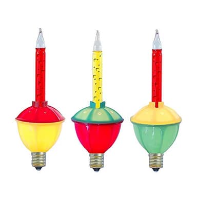 Novelty Lights Replacement Bubble Lights 3 Pack, Traditional Red/Yellow Liquid with Multicolor Bases, Vintage Glass Holiday Bulbs with Flowing Liquid, 5 Watts Each, C7/E12 Base