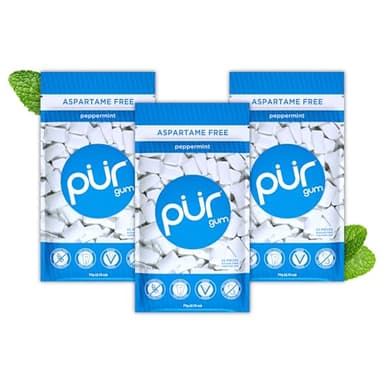 PUR Gum | Aspartame Free Chewing Gum | 100% Xylitol | Natural Peppermint Flavored Gum, 55 Pieces (Pack of 3)