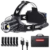 Sinvimes 990000 Lumen LED Rechargeable Headlamp, 60H Long Battery Life Head Lamp with 5 Modes & IPX7 Waterproof & Zoomable, 120° Adjustable Head Light for Adults, Outdoor, Camping, Hardhat