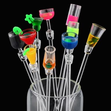 Domensi 10 Pcs Swizzle Sticks Cocktail Artistics Wine glass Top Plastic Beverage Stirrers Crystal Colorful Swizzle Sticks Drink Stirrer For Bar Cafes Restaurants Home 9.05inch