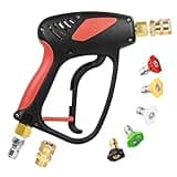 TOOLCY Short Pressure Washer Gun with Swivel, 4000 PSI Power Washer Gun, Car Wash Power Washer Gun with 3/8" Male Plug, 1/4” Quick Connector Coupler and 5 Nozzle Tips