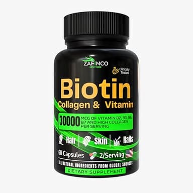 ZAFiNCO- BIOTIN Capsule for Women and Men. 30000 mcg Biotin+Collagen, Hyaluronic Acid and Multivitamin Formula for Anti Aging,Glowing Skin, Long Hair and Nails. 60 Capsule-USA