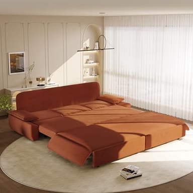 KEIKI 94.5'' King Size Sleeper Sofa Bed, 3-in-1 Convertible Pull Out Couch with Cloud Recliner Design, Corduroy Futon Loveseat Sofa for Living Room, Guest Hosting, Modern 3 Seater Couch