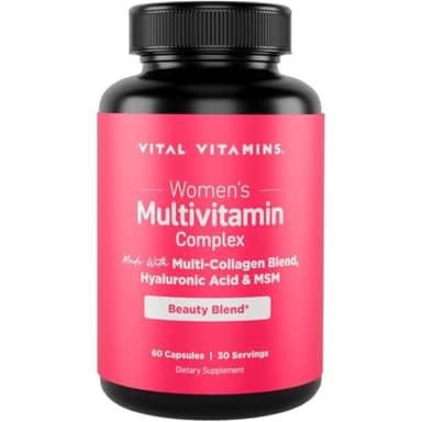 Vital Vitamins Women's Multivitamin Complex - Made with Multi-Collagen Blend, Hyaluronic Acid, & MSM - Beauty Multivitamins - with Vitamin A, C, E, B6, B12, D3-60 Capsules
