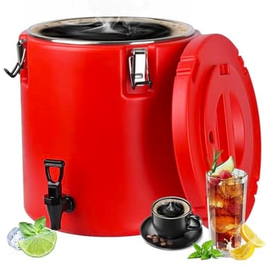 Carivia 8 Gal Insulated Beverage Dispenser, Commercial Cold & Hot Drink Dispenser with 304 Stainless Steel Interior and Spout, Portable Water Jug for Camping, Party, Commercial Catering